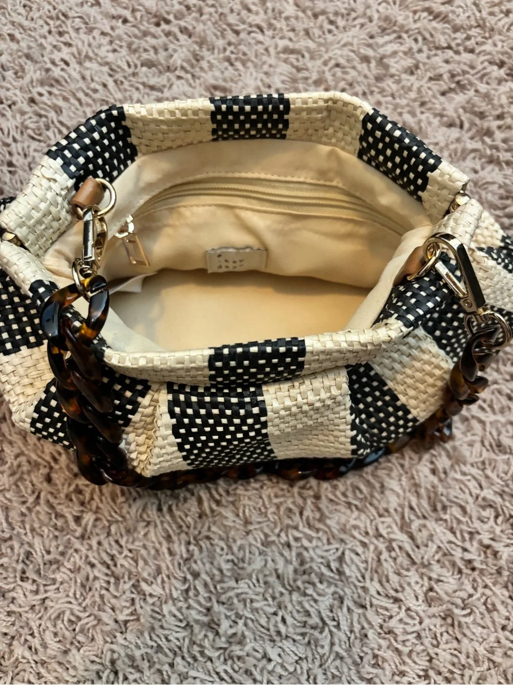 Woven Straw Black & Cream Striped clutch purse